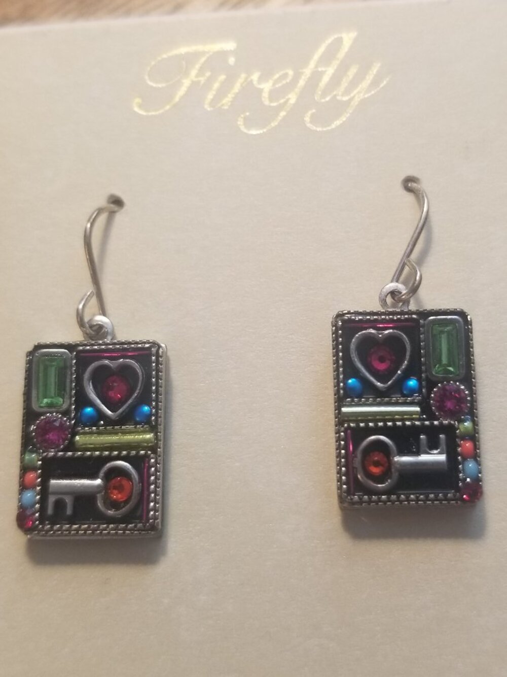 FIREFLY HEART & KEY earrings new